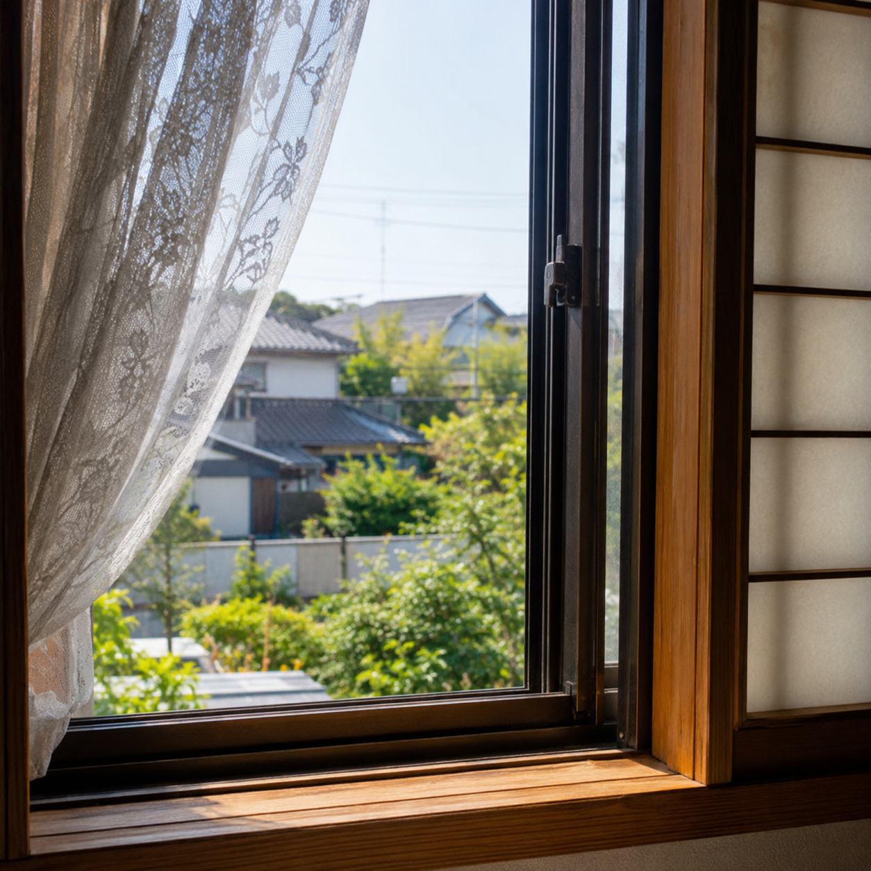 実家の和室の窓が少し開いている